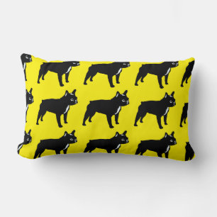 Coussin Rectangle Bouledogue français noir sur fond jaune