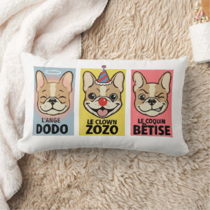 Coussin Rectangle Bouledogue Français Trois Humeurs