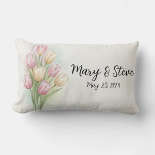 Coussin Rectangle Bouquet de fleurs de tulipes roses et jaunes pour