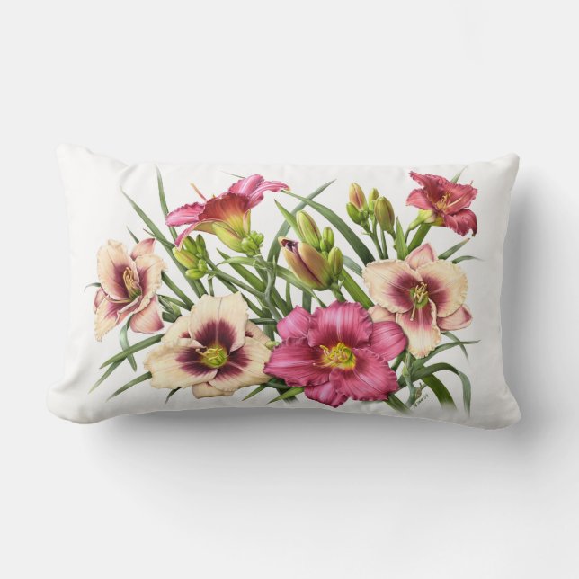 Coussin Rectangle Bouquet d'hémérocalles Rubies (Recto)
