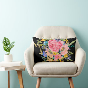 Coussin Rectangle Bouquet Rose d'aquarelle