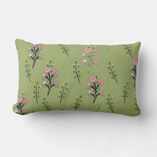 Coussin Rectangle Bouquets roses vert olive (Recto)