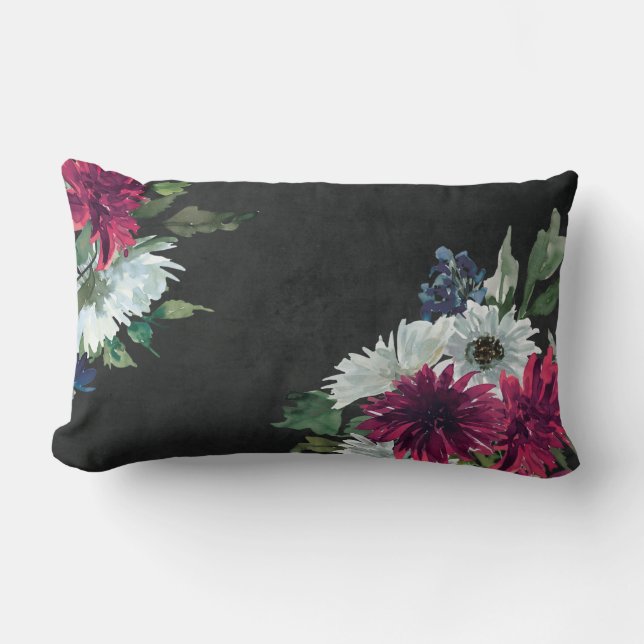 Coussin Rectangle Bourgogne Floral Splash sur Noir déchiré (Recto)
