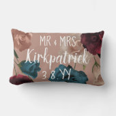 Coussin Rectangle Bourgogne, Turquoise, Beige Mariage Roses (Recto)