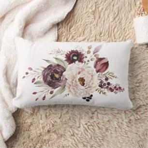 Coussin Rectangle Bourgogne Violet Bordeaux Blanc Floral Élégant Fle