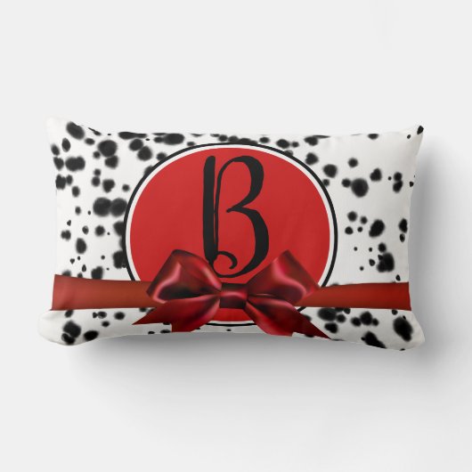Coussin Rectangle Bow noir blanc rouge Dalmatien Taches Fête d'anniv (Recto)