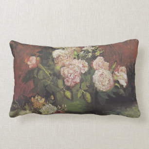 Coussin Rectangle Bowl with Peonies and Roses de Vincent van Gogh