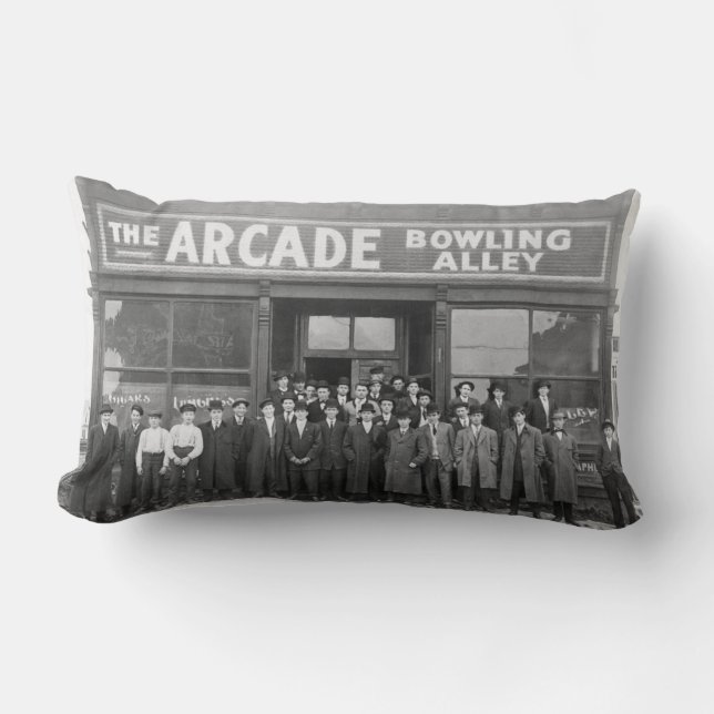 Coussin Rectangle Bowling vintage et patrons d'arcade (Recto)
