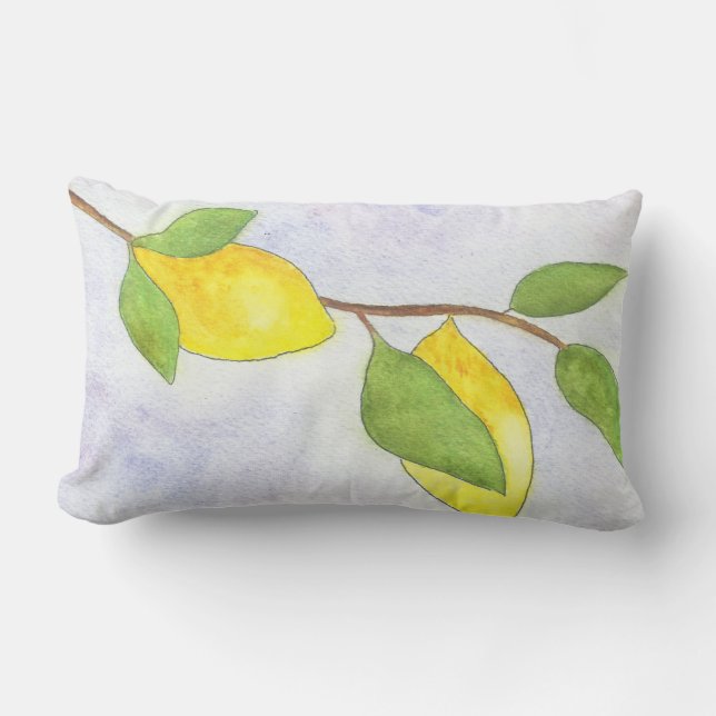 Coussin Rectangle Branche d'arbre avec citrons et Feuilles en aquare (Recto)