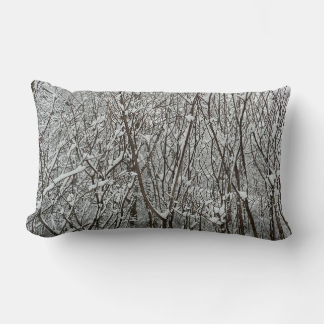Coussin Rectangle Branches couvertes de neige Abstraite hivernale (Recto)