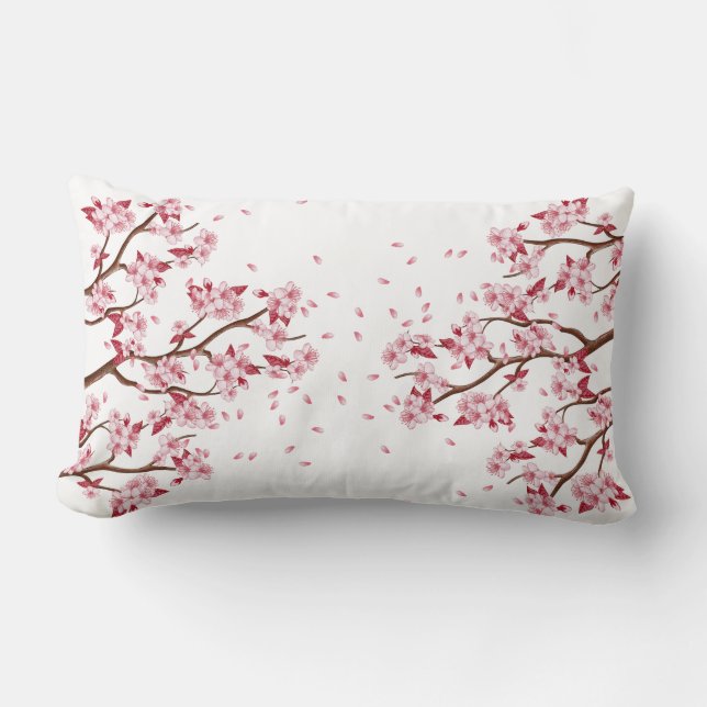 Coussin Rectangle Branches japonaises roses de fleurs de cerisier (Recto)
