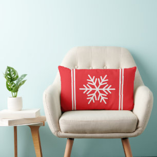 Coussin Rectangle Bright Christms Red White Racing Stripes Snowflake