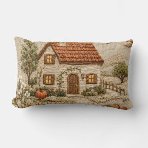 Coussin Rectangle Broderie de Cottage Rustique – Campagne Conviviale