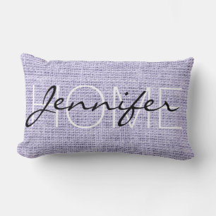 Coussin Rectangle Broderie initiale en toile de jute Lavande