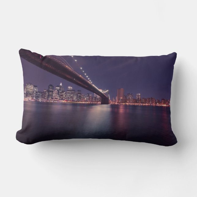 Coussin Rectangle Brooklyn Bridge, Manhattan Lights, New York City (Recto)