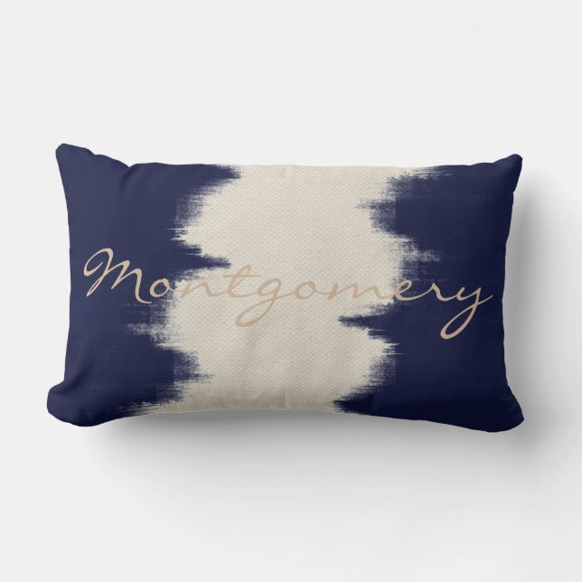 Coussin Rectangle Brosse d'indigo foncé côtier et crème en cuir (Recto)