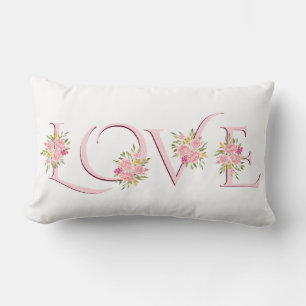 Coussin Rectangle Broussaillée rose Love typographie rose Saint-Vale