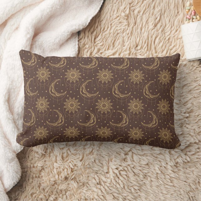 Coussin Rectangle Brown vintage moon ornamental pattern (Couverture)