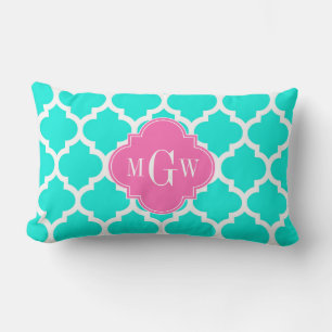 Coussin Rectangle Brt Aqua Wht Marocain #5 HotPink2 Initiale Monogra