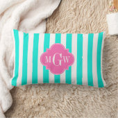 Coussin Rectangle Brt Aqua Wt Stripe HotPink#2 Quatrefoil 3 Monogram (Couverture)