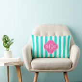Coussin Rectangle Brt Aqua Wt Stripe HotPink#2 Quatrefoil 3 Monogram (Chaise)