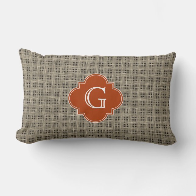 Coussin Rectangle Brûlage rustique Brûlé Orange Quatrefoil Monogramm (Recto)