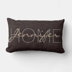 Coussin Rectangle Brun de phoque Burlap Rustique Monogramme