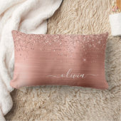 Coussin Rectangle Brushed metal rose Gold Pink Glitter Monogram (Couverture)