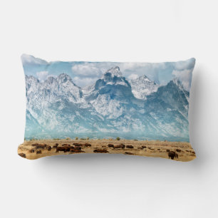 Coussin Rectangle Buffalo au-dessous des montagnes grandes de Teton