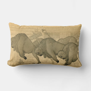 Coussin Rectangle Buffalo Stampede, Savage Iowa, 1923 par Grant Wood