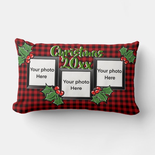 Coussin Rectangle Buffle rouge rustique noir plaid personnalisation  (Recto)