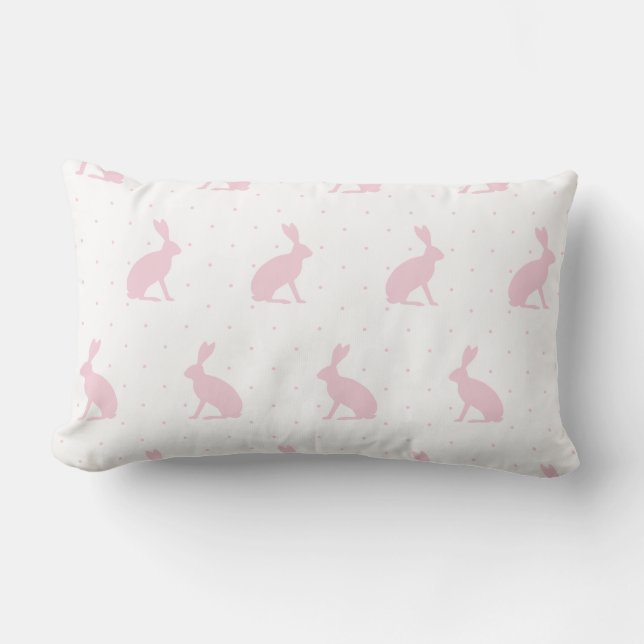 Coussin Rectangle Bunnies Assis rose doux avec Motif Mini Dots. (Recto)