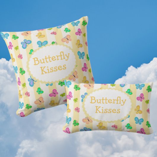 Coussin Rectangle Butterfly Dreams Personalized Yellow White Stripe 