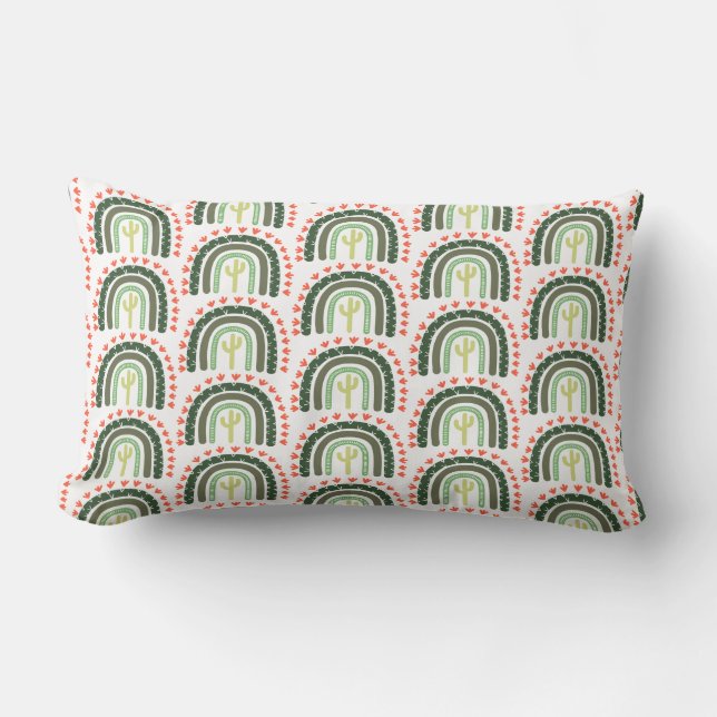 Coussin Rectangle Cactus Arc en ciel Orange Vert Blanc Vert Moderne  (Recto)