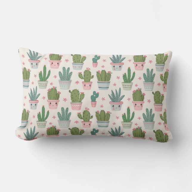 Coussin Rectangle "Cactus Cuties in Pastel Pots" (Recto)