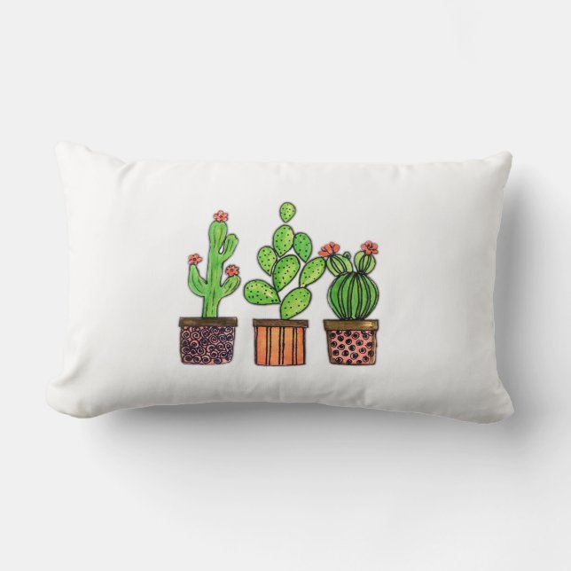 Coussin Rectangle Cactus mignon d'aquarelle dans des pots (Recto)