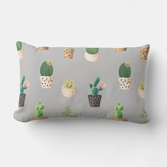 Coussin Rectangle Cactus Succulents à Dessrt Vert dans les pots (Recto)
