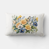 Coussin Rectangle Cadeau aquarelle papillon floral bleu blanc jaune (Verso)