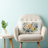 Coussin Rectangle Cadeau aquarelle papillon floral bleu blanc jaune (Chaise)