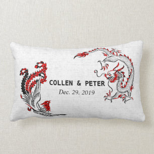 Coussin Rectangle Cadeau de mariage chinois de Dragon-Phoenix