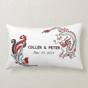 Coussin Rectangle Cadeau de mariage chinois de Dragon-Phoenix