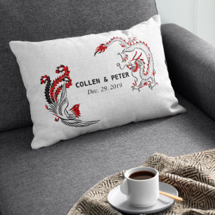 Coussin Rectangle Cadeau de mariage chinois personnalisé Dragon-Phén