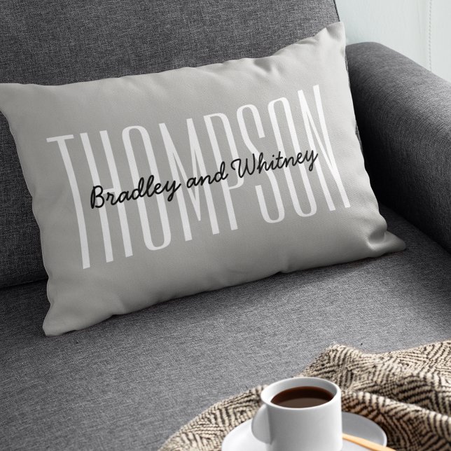 Coussin Rectangle Cadeau personnalisé Modern Grey Nom de famille (Créateur téléchargé)