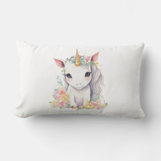 Coussin Rectangle Cadeau Unicorn pour filles aquarelle (Recto)