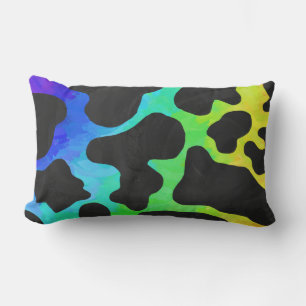 Coussin Rectangle Cadeaux noir et arc-en-ciel de vache