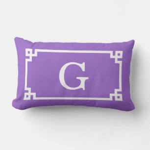 Coussin Rectangle Cadre à clé grecque blanc améthyste #2 Monogramme