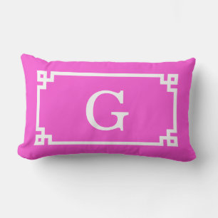 Coussin Rectangle Cadre à clé grecque blanc rose vif #2 Monogramme i