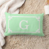 Coussin Rectangle Cadre à clé grecque blanche menthe #2 Monogramme i (Couverture)