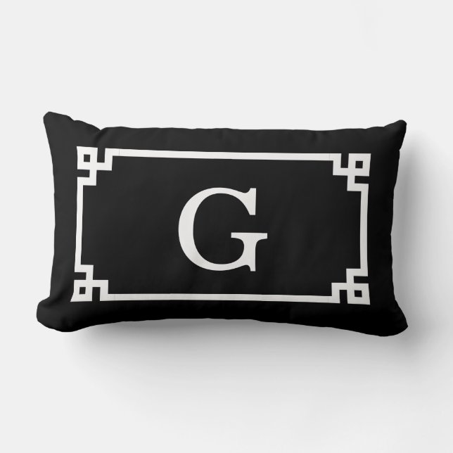 Coussin Rectangle Cadre à clé grecque noir blanc #2 Monogramme initi (Recto)
