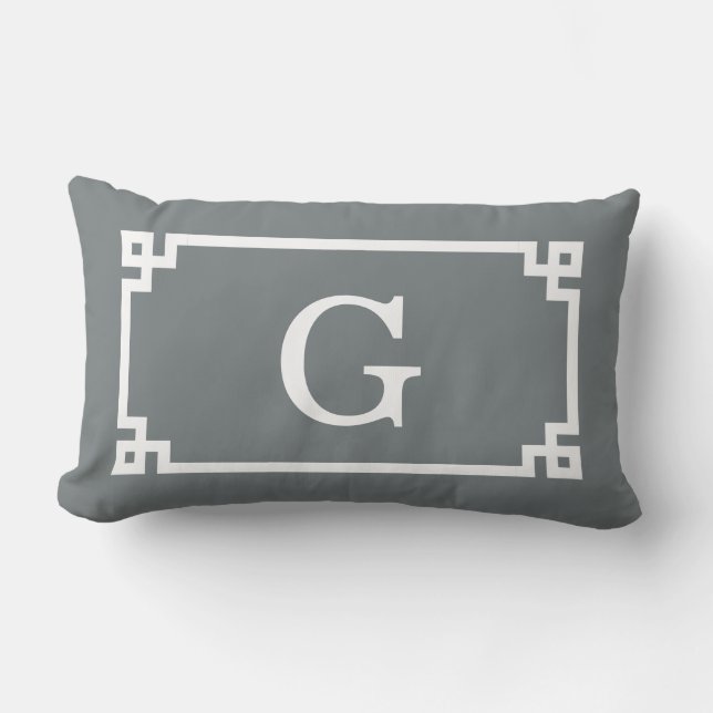 Coussin Rectangle Cadre Clé Grecque Blanc Charbon #2 Monogramme Init (Recto)